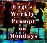 Eugi's weekly promptt on Monday image. Silhouette of two women at a table with multi colored background.